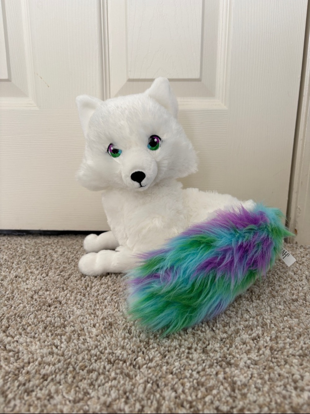 White Plush Fox with Multicolor Tail - Soft Stuffed Animal